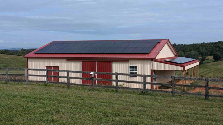 Solar panels on the roof of a barn