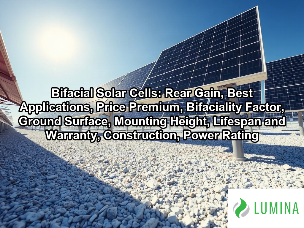 Bifacial solar cells capture extra sunlight reflected off white gravel to increase total energy output in this solar farm on a page about Bifacial Solar Cells: Rear Gain, Best Applications, Price Premium, Bifaciality Factor, Ground Surface, Mounting Height, Lifespan and Warranty, Construction, Power Rating