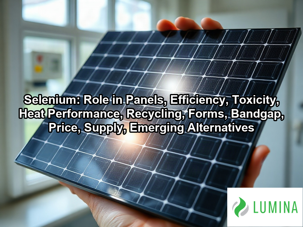 A researcher tests a thin film solar cell containing selenium in a modern laboratory to improve energy capture efficiency on a page about Selenium: Role in Panels, Efficiency, Toxicity, Heat Performance, Recycling, Forms, Bandgap, Price, Supply, Emerging Alternatives