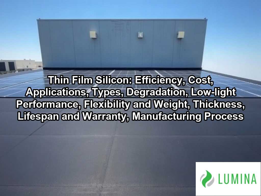 A semi-transparent thin film silicon module integrated into an office facade harvests solar energy through natural light on a page about Thin Film Silicon: Efficiency, Cost, Applications, Types, Degradation, Low-light Performance, Flexibility and Weight, Thickness, Lifespan and Warranty, Manufacturing Process