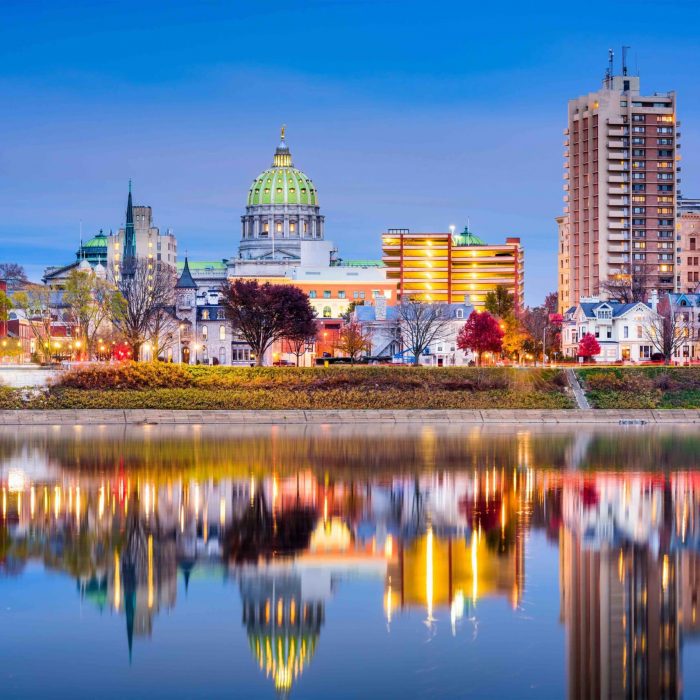 skyline of Harrisburg indicating solar panel installation in Harrisburg PA